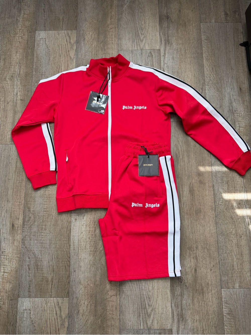 Palm Angels Red Track Jacket and Shorts with White & Black Stripes - Picture 2 of 2